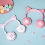 Wholesale Cat Ear and Paw LED Bluetooth Headphone Headset with Built in Mic, Luminous Light, Foldable, 3.5mm Aux In for Adults Children Home School (Light Purple)